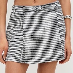 Reformation Rory Linen gingham belted mini skirt size 10